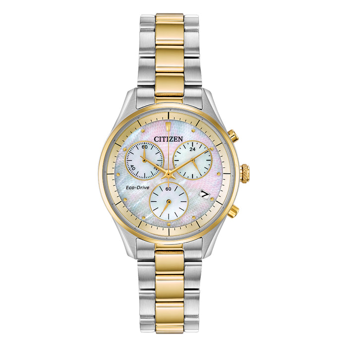 Citizen Womens Chandler White Dial Multicolor Band Chronograph Stainless Steel Watch - FB1444-56D