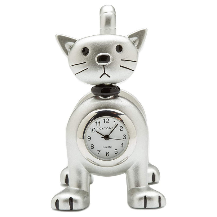 TOKYObay Silver Cat Clock - C491-MS