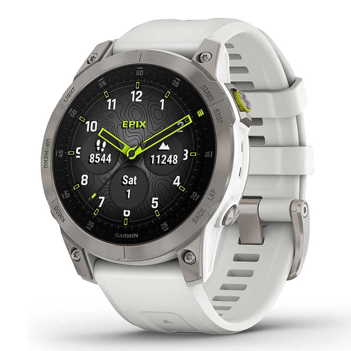 Garmin epix Gen 2 Sapphire White Titanium Health and Wellness Features Touchscreen Amoled Display Premium Active Adventure Smart Watch - 010-02582-20