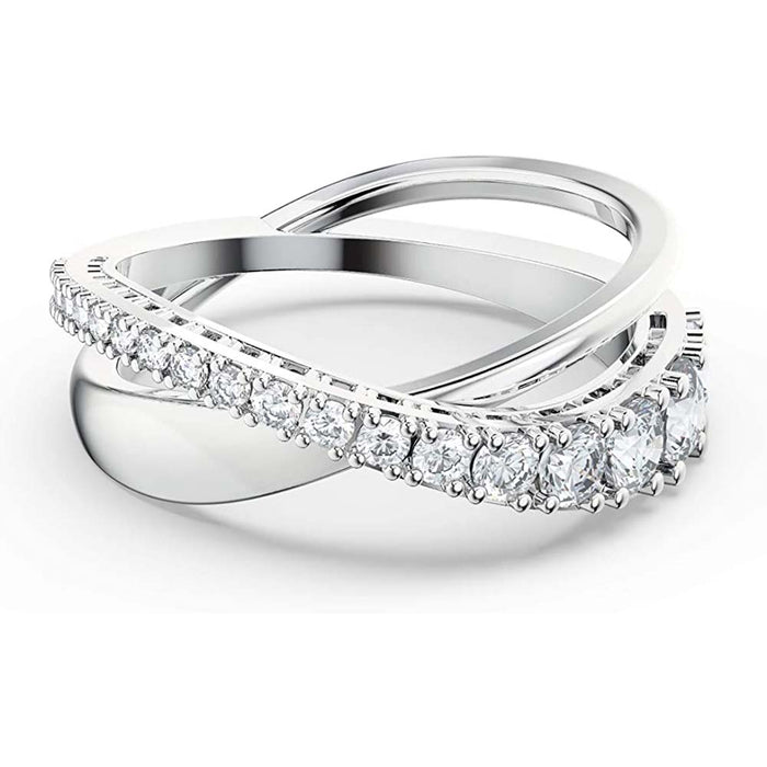 Swarovski Womens White Crystal Stones Spiral Design Rhodium Plated Size 58 Twist Rows Ring - SV-5572718