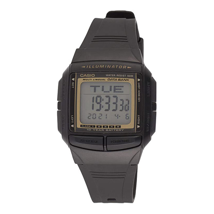 Casio Mens Digital Dial Black Band Data Bank Quartz Watch - DB-36-9AVDF