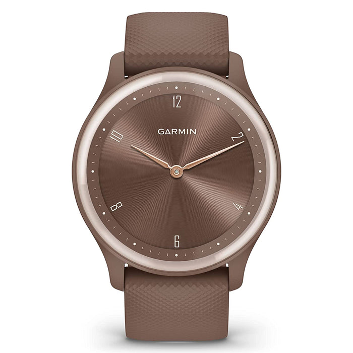 Garmin vivomove Sport Cocoa Case and Silicone Band with Peach Gold Accents Health and Wellness Features Touchscreen Hybrid Smartwatch - 010-02566-02