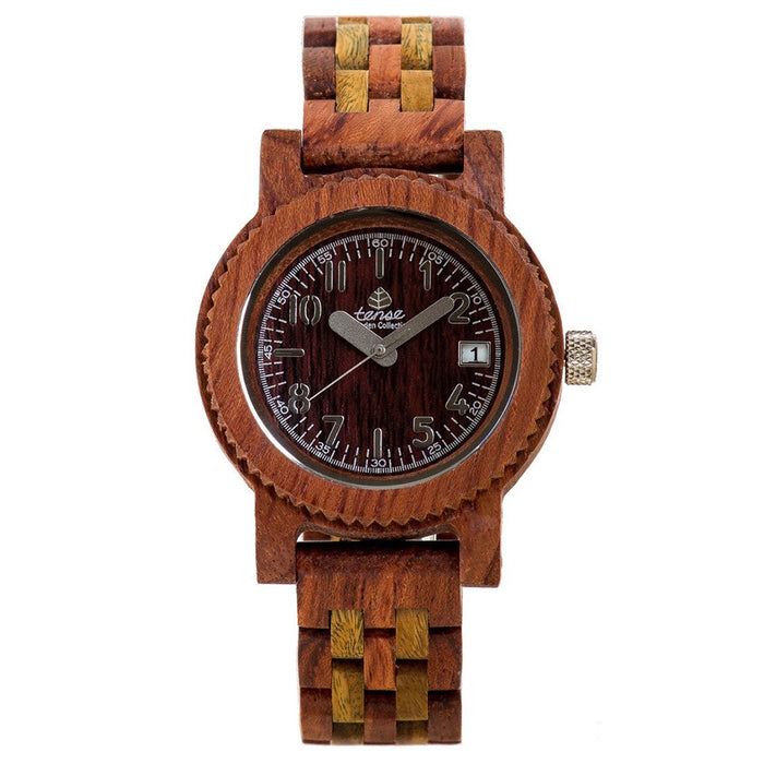 Tense Wood Mini Yukon Mens Wood Case and Bracelet Brown Dial African Rosewood Watch - M5200RG
