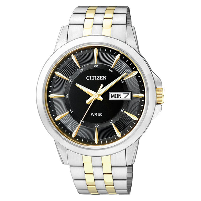 Citizen Mens Stainless Steel Case and Bracelet Black Dial Two-tone Watch - BF2018-52E