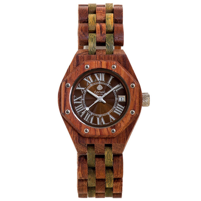 Tense Wood Mini Oregon Mens Wood Case and Bracelet Brown Dial African Rosewood Watch - M5800RG