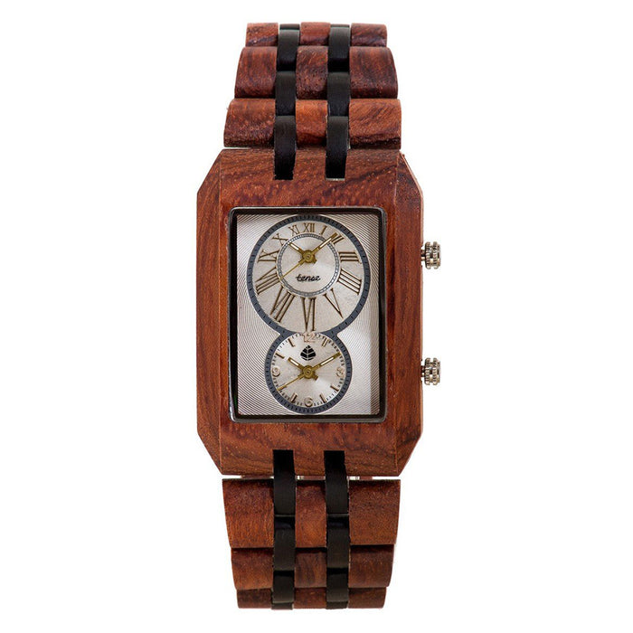 Tense Wood Inuk Mens Wood Case and Bracelet White Dial African Rosewood Watch - J5400RD