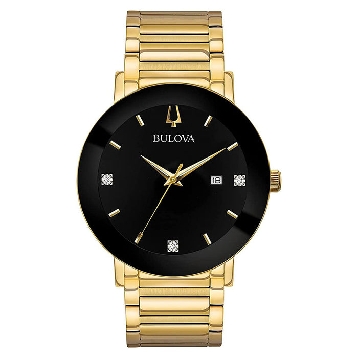 Bulova Men's Futuro Gold-Tone Stainless Steel Bracelet Strap on Black Dial Quartz Watch - 97D116