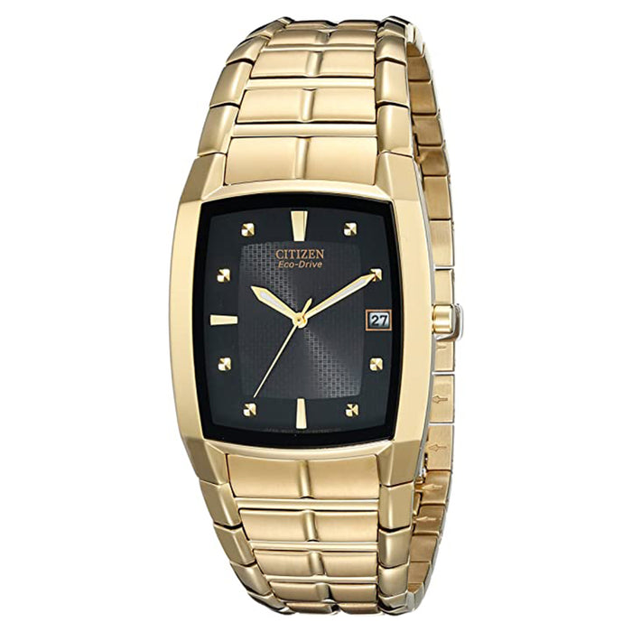 Citizen Mens Eco-Drive Black Dial Gold Band Stainless Steel Watch - BM6552-52E