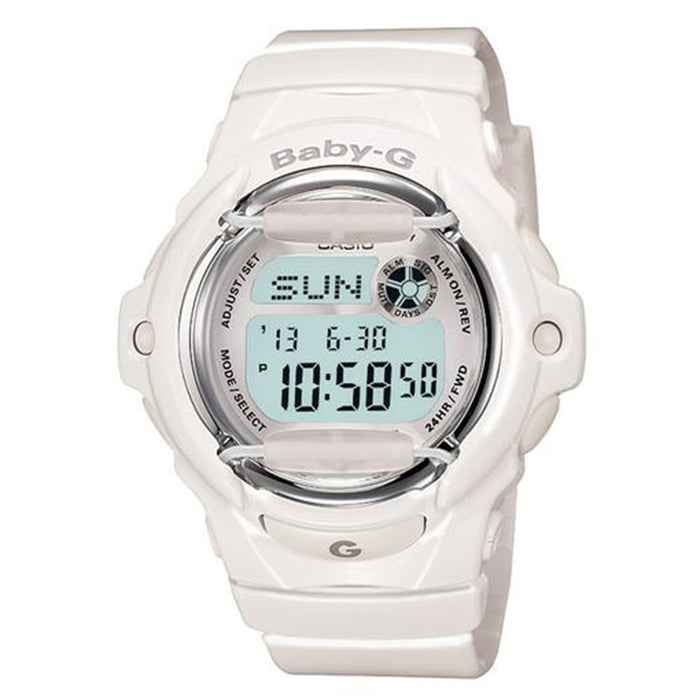 Casio Womens Baby-G White Wale Digital Plastic Watch - White Rubber Strap - Silver Dial - BG169R-7A
