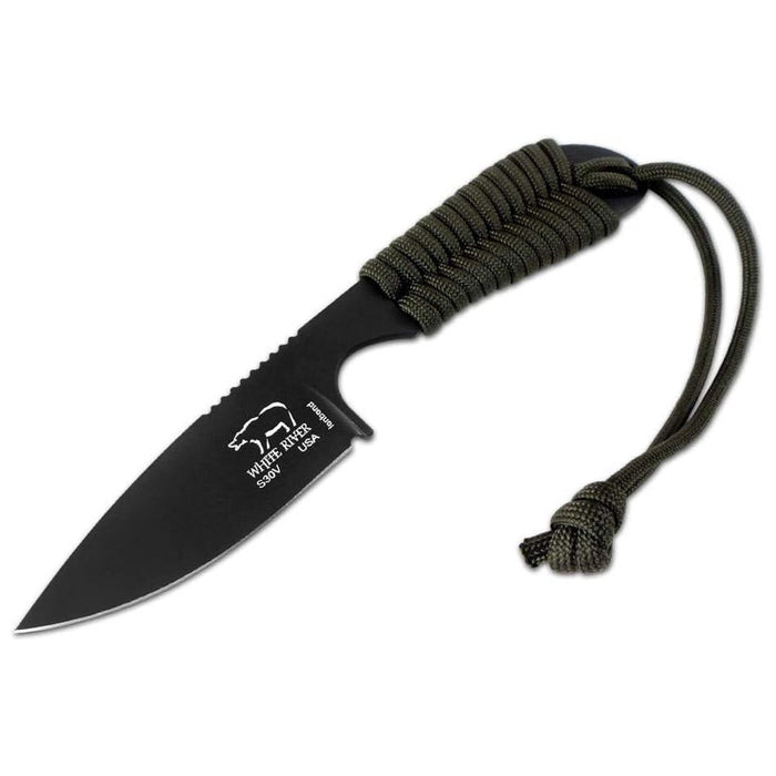 White River Black Olive Paracord Handle Backpacker Black Ionbond Coated Fixed Blade Knife - WRM1-POD-CBI