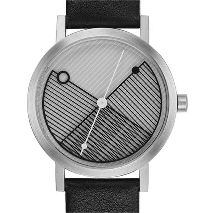Projects Hatch Unisex Black Leather Band Grey Quartz Dial Watch - PJT-7701S-BL