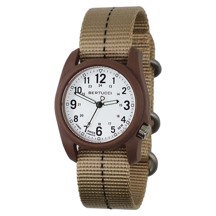 Bertucci DX3 Unisex White Dial Dark Khaki Nylon Band Japanese Quartz Watch - 11113