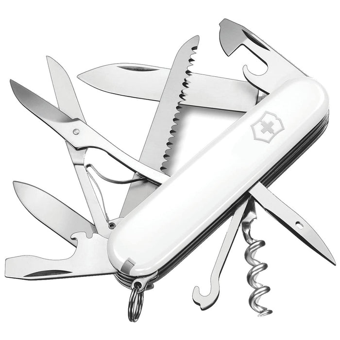 Victorinox White Handle Stainless Steel Blade Huntsman Foldable Pocket Knife - 1.3713.7