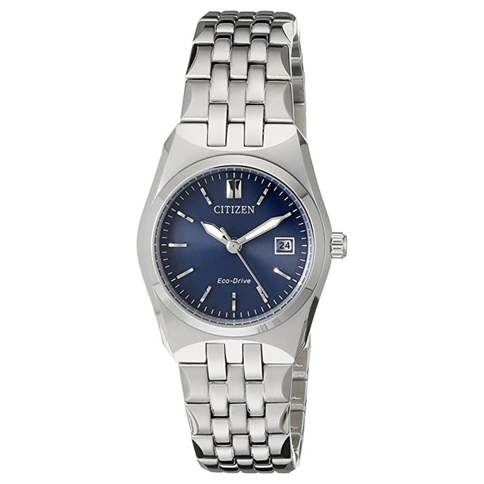 Citizen Womens Eco-Drive Blue Dial Silver Stainless Steel Band Watch - EW2290-54L