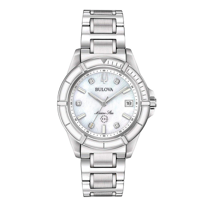 Bulova Classic Womens Silver Stainless Steel Band Mother of Pearl Quartz Dial Watch - 96P201