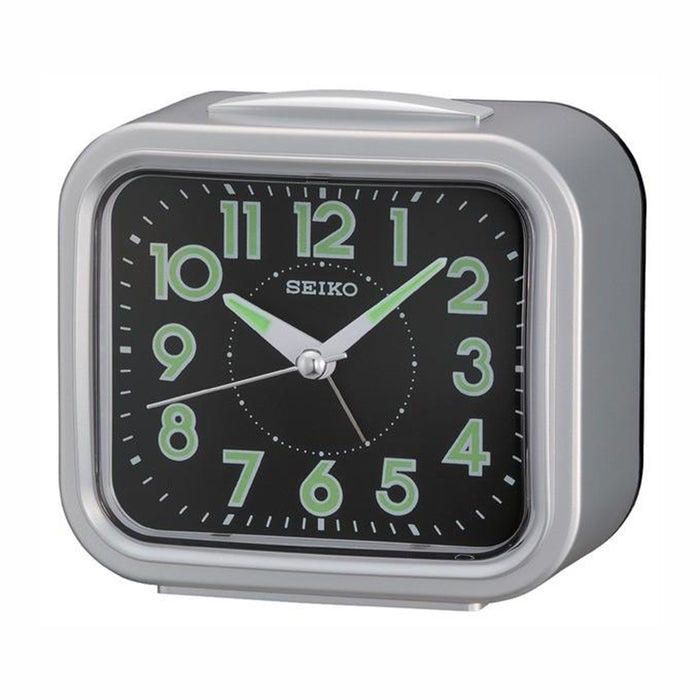 Seiko Analog Travel Silver Alarm Clock - Silver Hands - Black Dial - QHK023SLH