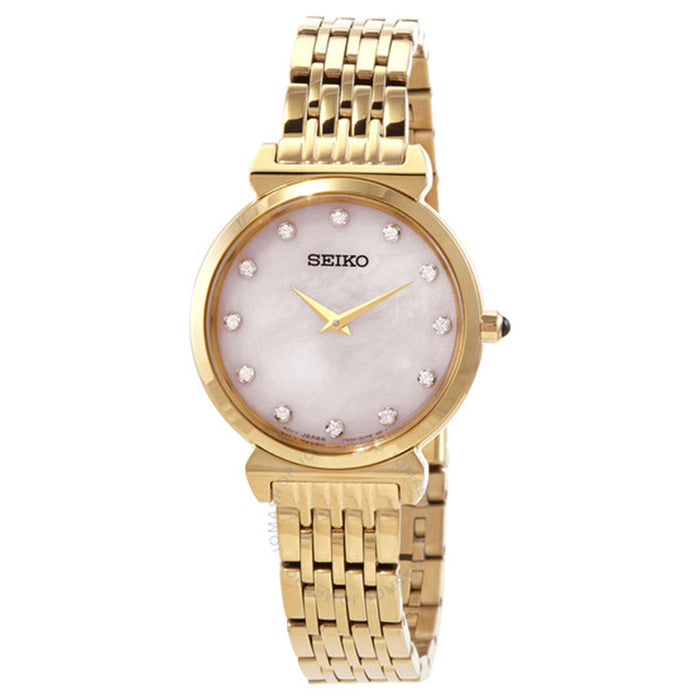 Seiko Diamond Accents Womens Gold-Tone Stainless Steel Band White Quartz Dial Watch - SFQ802
