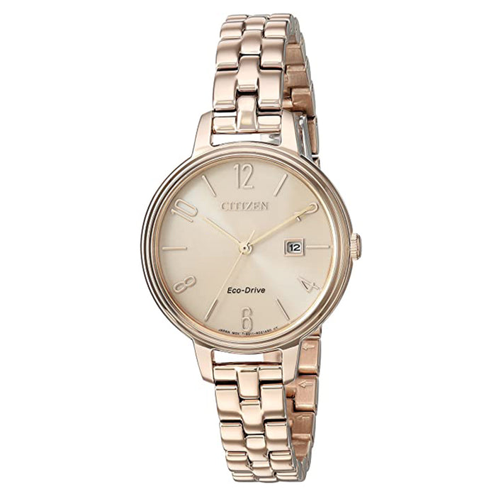Citizen Womens Silhouette Quartz Brown Dial Rose Gold Band Stainless Steel Casual Watch - EW2443-55X