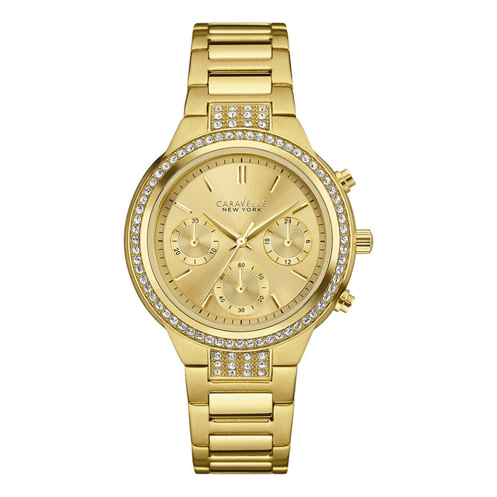 Caravelle New York Womens Chronograph Stainless Steel Case and Bracelet Gold Watch - 44L179