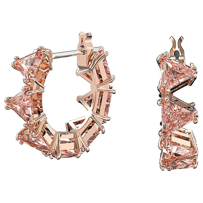 Swarovski Women's Pink Triangle Cut Crystal Rose Gold Tone Rhodium Finish  Plated Ortyx Hoop Earrings - 5614930