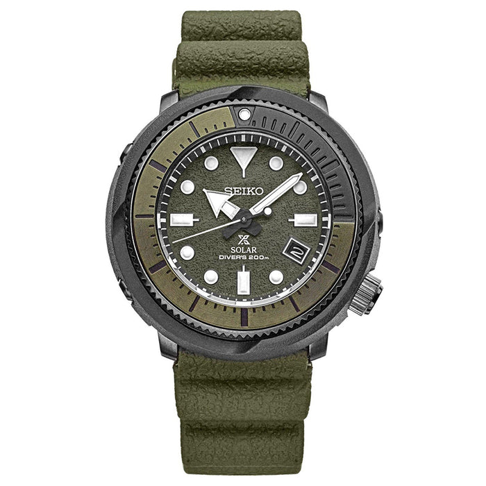 Seiko Solar Diver Mens Camo Green Silicone Rubber Band Chronograph Camo Green Quartz Dial Watch - SNE535