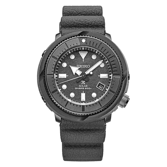 Seiko Solar Diver Mens Silicone Rubber Band Chronograph Blue Quartz Dial Watch - SNE537