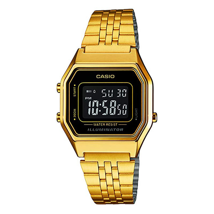Casio Women's Mid-Size Black Dial Gold Tone Digital Retro Quartz Watch - LA680WGA-1BDF