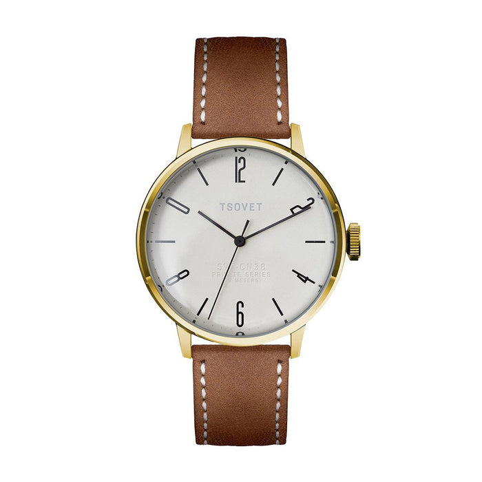 TSOVET Men's SVT-CN38 Analog Stainless Watch - Brown Leather Strap - White Dial - CN440112-40