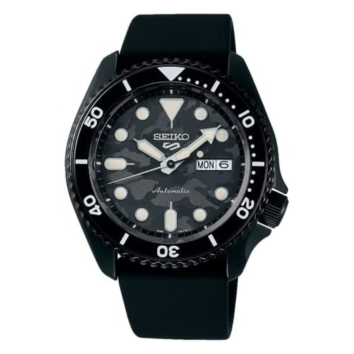 Seiko Men's Black Camouflage Dial Black Silicone Band 5 Sports Japanese Automatic Watch - SRPJ39