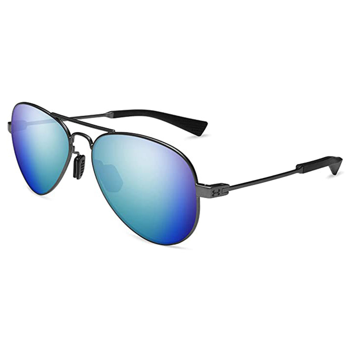 Under Armour Unisex Getaway M Aviator Satin Gunmetal Gray Polarized With Blue Mirror Sunglasses - 8640118-910168