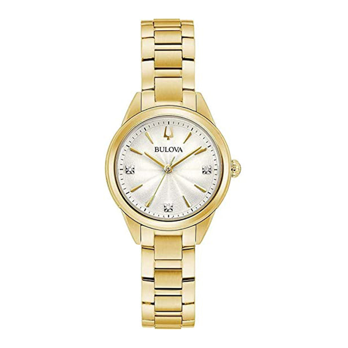 Bulova Womens Sutton White Dial Yellow Band Stainless Steel One Size Quartz Watch - 97P150