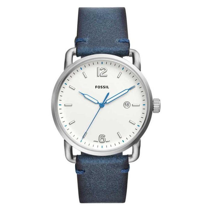 Fossil Commuter Unisex Blue Leather Band Three-Hand White Quartz Dial Watch - FS5432
