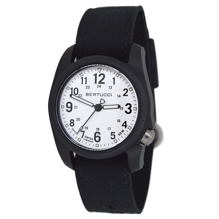 Bertucci Mens DX3 Black Comfort Canvas Band White Analog Dial Quartz Watch - 11095