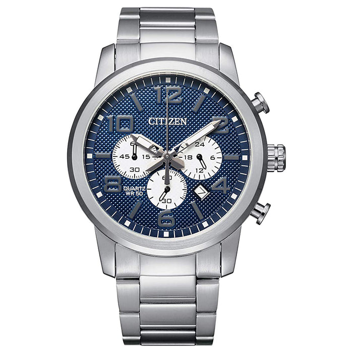 Citizen Mens Quartz Blue Dial Silver Band Stainless Steel Strap Analog Watch - AN8050-51M