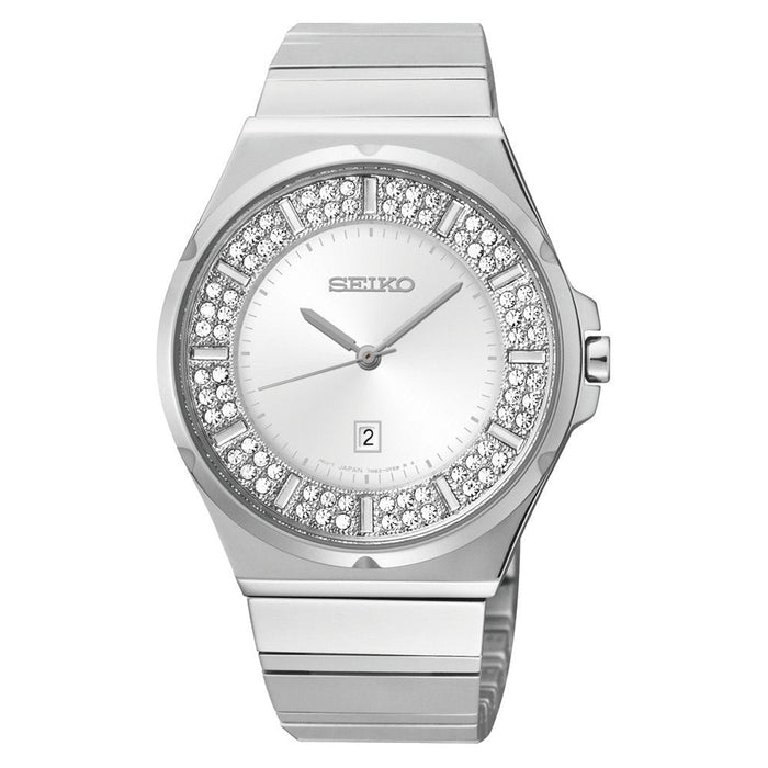 Seiko Womens Crystal Analog Stainless Watch - Silver Bracelet - Silver Dial - SXDF71