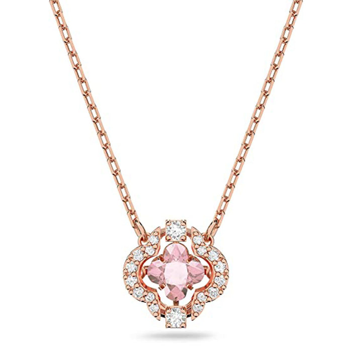 Swarovski Women's Pink and White Crystals Rose-Gold Tone Plated Chain Sparkling Dance Clover Pendant Necklace - 5514488