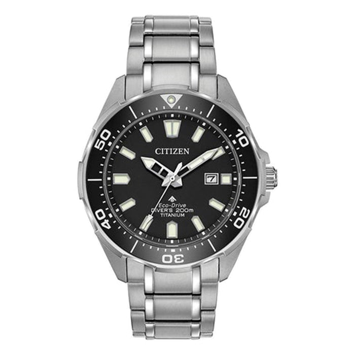 Citizen Eco-Drive Mens Silver Stainless Steel Band Black Dial Watch - BN0200-56E