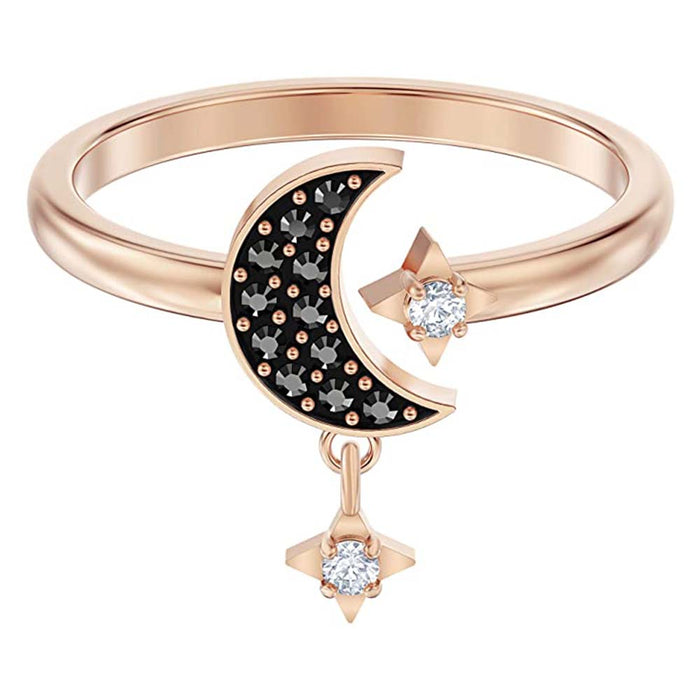 Swarovski Womens Crystals black pavé Rose-Gold Tone Plated Band Size 7 Symbolic Collection Moon Open Ring - SV-5429735