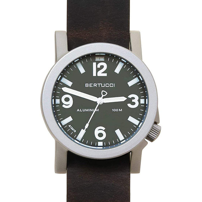 Bertucci Mens Alpina Brown Horween Leather Band Marine Green Japan Quartz Dial Watch - 16503