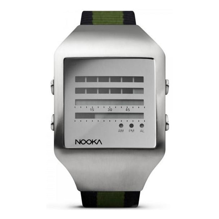Nooka Unisex Zeel Mirror LCD Stainless Watch - Two-tone Nylon Strap - Silver Dial - ZEEL ZENH MR 20
