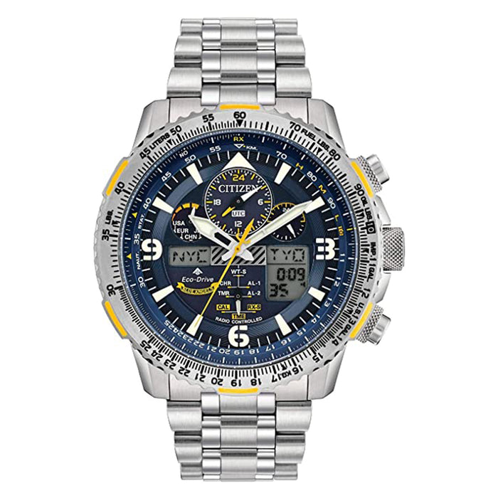 Citizen Mens Eco-Drive Promaster Blue Dial Angels Skyhawk AT Silver Band Titanium Watch - JY8101-52L