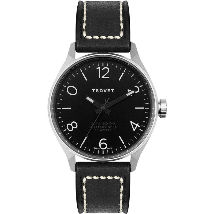 TSOVET Men's SVT-RS40 Analog Stainless Watch - Black Leather Strap - Black Dial - RS111010-01