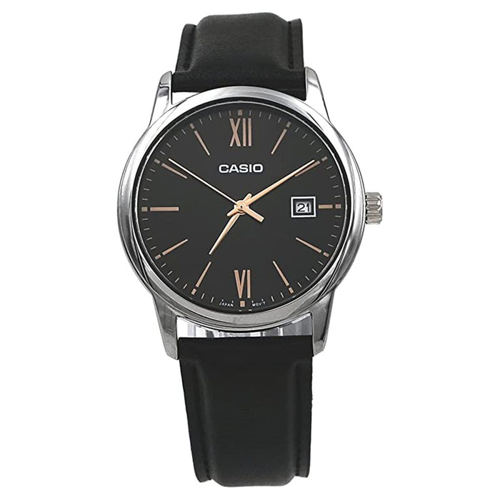 Casio Men's Black Dial Leather Band Japanese Quartz Watch - MTP-V002L-1B3UDF