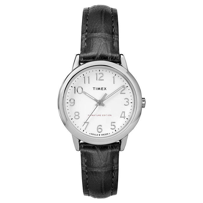 Timex Womens Easy Reader White Dial Black Leather Strap Watch - TW2R65300