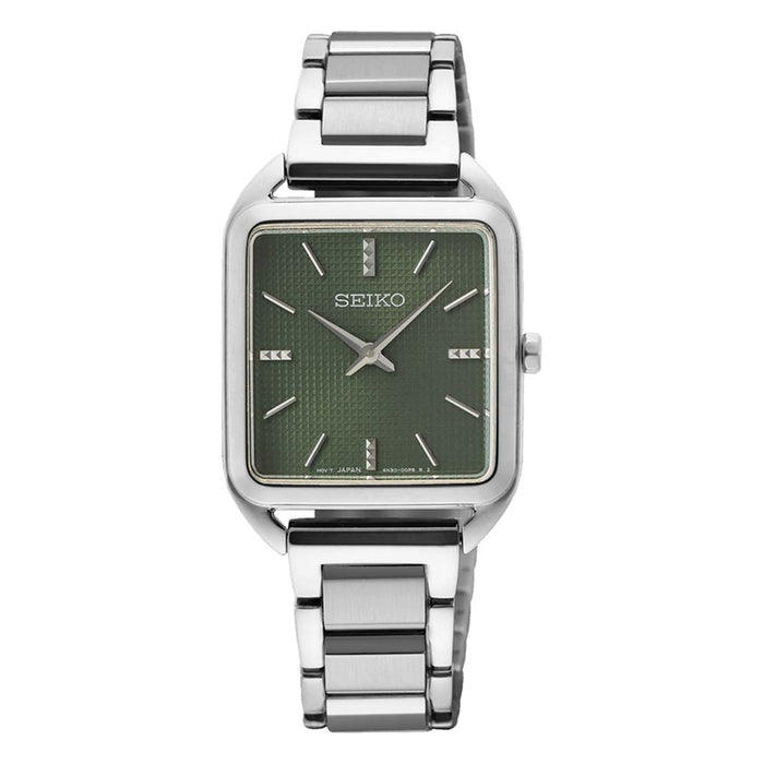 Seiko Women's Green Dial Silver Stainless Steel Band Quartz Watch - SWR075
