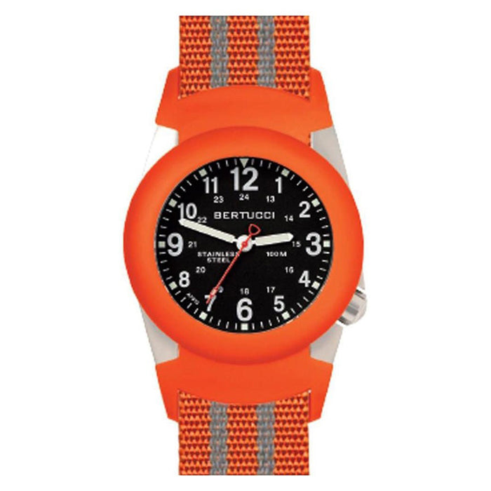 Bertucci A-2S Field Unisex Safety Orange Reflective Stripes Nylon Band Black Quartz Dial Watch - 11084