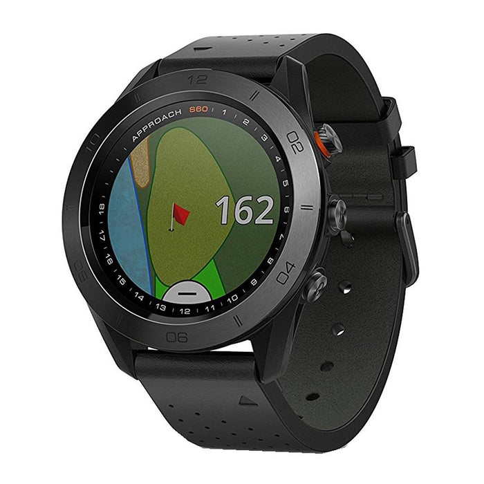 Garmin Black Leather Band Approach S60 Premium GPS golf Quartz Dial Watch - 010-01702-03