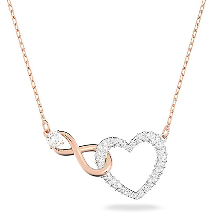 Swarovski Women's White Crystal Mixed Metal Finish Chain Infinity Heart Pendant Necklace - 5518865