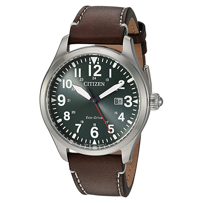 Citizen Mens Chandler Eco-drive Green Dial Brown Band Leather Strap Watch - BM6838-09X