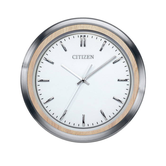 Citizen Gallery Circular Wood Silver Frame White Dial Wall Clock - CC2009